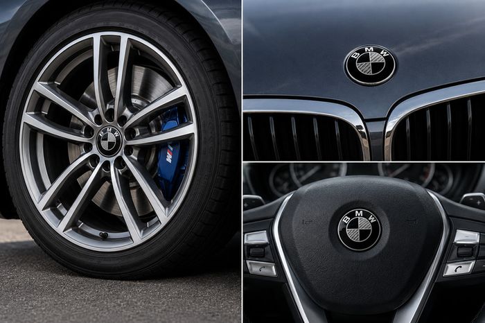 Full set of BMW black carbon fibre caps/badges (E Series) FREE POST