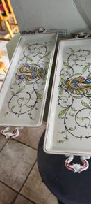 Vintage Hand painted Portuguese Anfora Agueda long tapas/snack tray signed. SET OF 2 EACH 35.00 EURO OR THE TOW FOR 65.00 EURO.