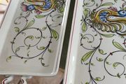 Vintage Hand painted Portuguese Anfora Agueda long tapas/snack tray signed. SET OF 2 EACH 35.00 EURO OR THE TOW FOR 65.00 EURO.