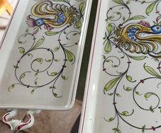 Vintage Hand painted Portuguese Anfora Agueda long tapas/snack tray signed. SET OF 2 EACH 35.00 EURO OR THE TOW FOR 65.00 EURO.