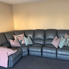 Grey Leather Recliner Couch