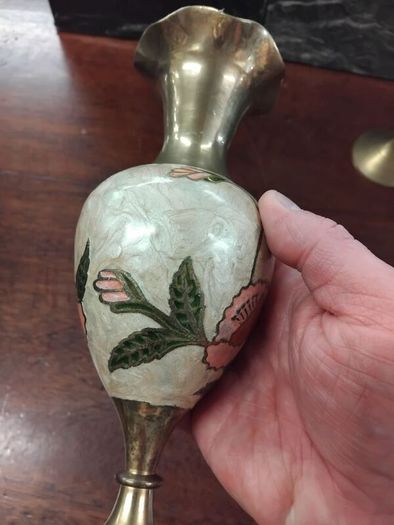 Vintage Brass and Enamel pair