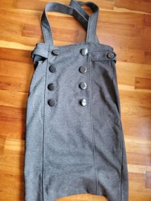 Grey Pinafore Dress with Button Detail