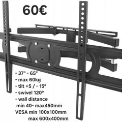 Tv Wall Mount Bracket Tilt Swivel Full Motion 37-65"