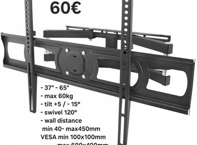 Tv Wall Mount Bracket Tilt Swivel Full Motion 37-65"
