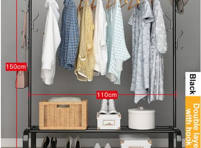 Coat Rack Garment Rack Free-standing Clothes Hanger with Top Rod Clothes Shelves Storage Wardrobe Hanger Floor Cloth Drying Rack