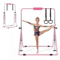 Gymnastic Bars for Kids, 63.5 kg Capacity Folding Training Kip Bar, Adjustable Height Gymnastic Horizontal Bar for Home, Training Equipment for Indoor and Outdoor, Easy to Assemble, Pink