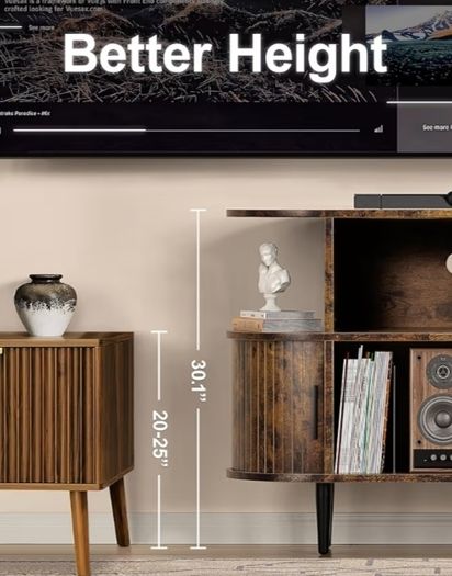 Mid Century Modern TV Stands for Bedroom, TV Entertainment Center with Storage for TVs, Media Console Cabinet with Sliding Doors for Bedroom, Living Room