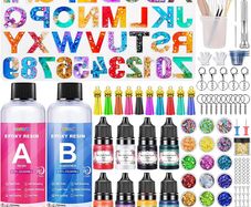 Epoxy Resin Kits for Beginners, 192 Pcs Letter Number Resin Moulds Silicone Keyring Making Kit, with 400ml Clear Resin, Resin Accessories/Pigment/Glitter Sequin/Gold Leaf/Keychain Tassels (FREE POSTAGE)