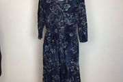 Cotton Traders Blue Floral Devore Flock Midi Dress size 20 Postage included