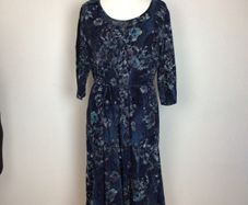 Cotton Traders Blue Floral Devore Flock Midi Dress size 20 Postage included