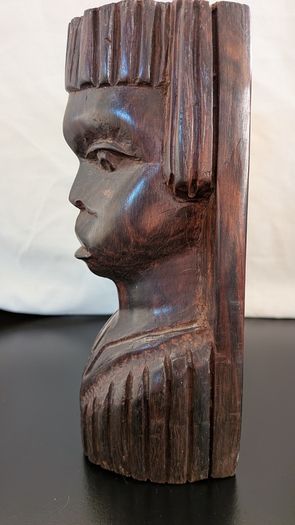 African Wooden Head Bookends Pair Hand Carved Tribal Hardwood Busts