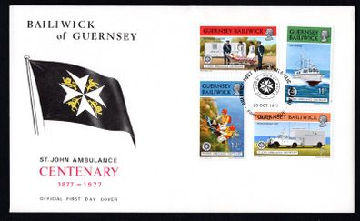 1977 Guernsey St John Ambulance 1877-1977 Commemorative Stamps Official First Day Cover (FDC)