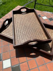Set of 2 woven boho serving trays