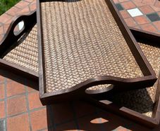 Set of 2 woven boho serving trays