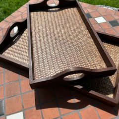Set of 2 woven boho serving trays