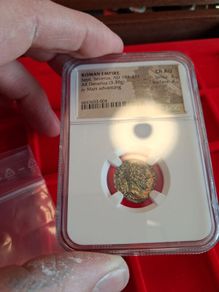 Roman Empire Severus Denarius Toned Coin 'Mars Advancing'