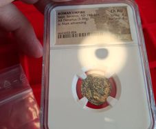 Roman Empire Severus Denarius Toned Coin 'Mars Advancing'