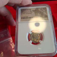 Roman Empire Severus Denarius Toned Coin 'Mars Advancing'