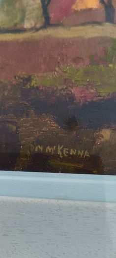 Framed under glass oil panting on board of land scape signed M.M KENNA