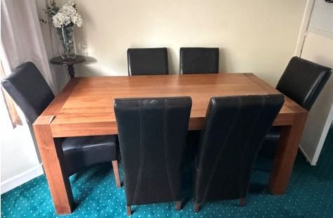 Solid Oak dining table with 6 high back chairs