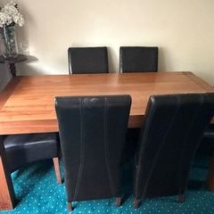 Solid Oak dining table with 6 high back chairs