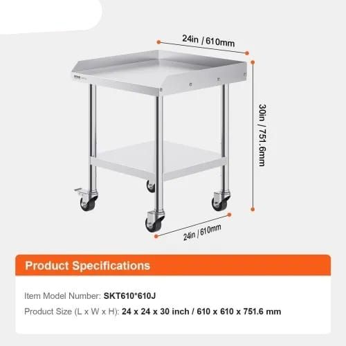 Stainless Steel Work Table 61x61 cm Commercial Food Prep Table W/ 4 Casters