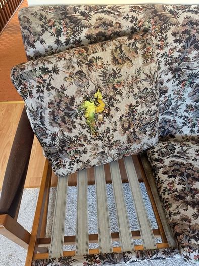 two seat love seat sofa, floral pattern - one cushion damaged