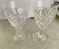 Stuart Crystal England Signed 2 Victoria Cut Ball Stem 4 1/2 inches Wine Glasses 1930