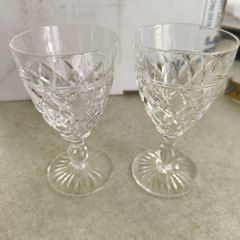 Stuart Crystal England Signed 2 Victoria Cut Ball Stem 4 1/2 inches Wine Glasses 1930