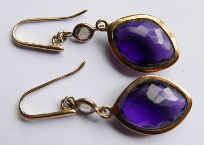 Vintage 925 Sterling Silver Gold Plated Amethyst Hook Drop Earringss