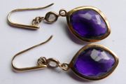 Vintage 925 Sterling Silver Gold Plated Amethyst Hook Drop Earringss