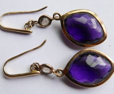 Vintage 925 Sterling Silver Gold Plated Amethyst Hook Drop Earringss