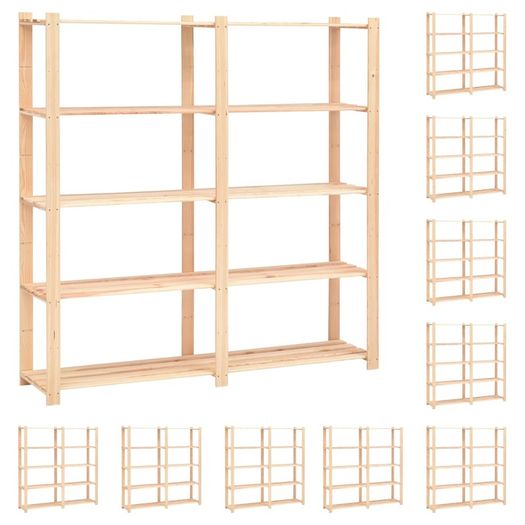 5-Tier Storage Racks 10 pcs 170x38x170 cm Solid Pinewood 500 kg
