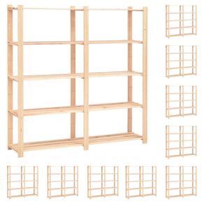 5-Tier Storage Racks 10 pcs 170x38x170 cm Solid Pinewood 500 kg