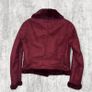 Pull&Bear Size S Burgundy Faux Suede Shearling Aviator Jacket Fur Lined Biker Coat Image 7
