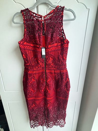 River Island New Burgundy Lace Midi Bodycon Dress