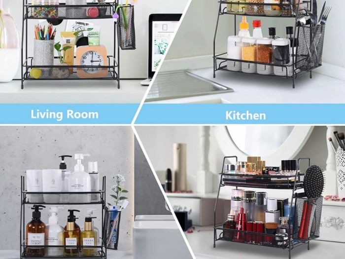 Countertop organizer for bathroom counter, the organizer for bedroom, spice rack organizer for kitchen counter shelf with small basket