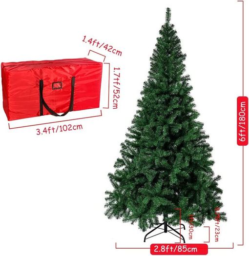 6ft/1.8m Artificial Christmas Tree Xmas Pine Tree Indoor Outdoor Holiday Decoration with Metal Stand & Storage Bag