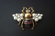 Honey Bee Pearl Crystal Brooch Pin