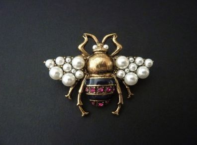 Honey Bee Pearl Crystal Brooch Pin