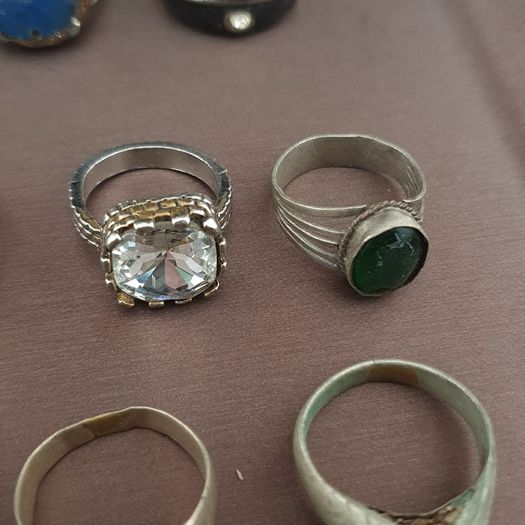 15 Antique Style Brass Rings Mixed Glass & Stone Ring Collection