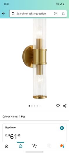 Brass reeded glass wall light