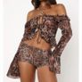 White Fox Boutique XS Brown Leopard Print Ruffle Tie Front Mesh Crop Top Flare Sleeve. Image 8