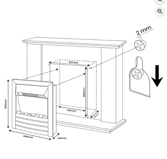 Zanussi 2KW Black Electric Inset Fire Stove with 2 Heat Settings, Timer and Remote Control