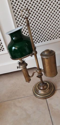 Elegant Victorian Adjustable Brass Student Lamp with Racing Green Ceramic Shade