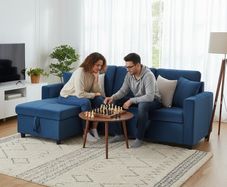 Blue Corner Sofa Bed Storage,215cm