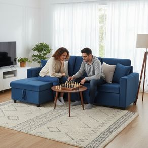 Blue Corner Sofa Bed Storage,215cm