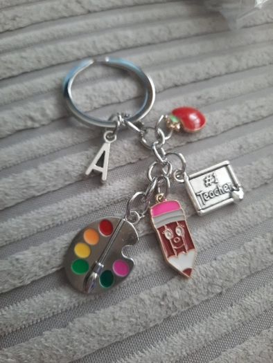 number 1 teacher charm keyring