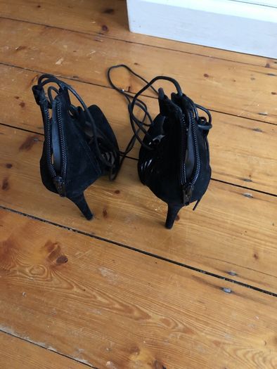 Black suede high heels lace up